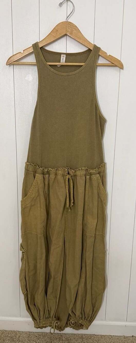 Daily Practice Jumpsuit Size XL Olive Green Utility Cargo Cinched